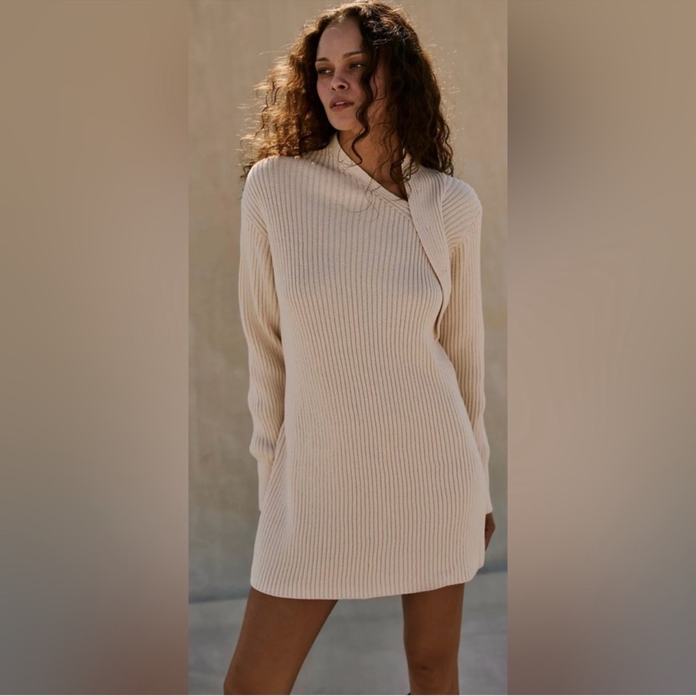 NWT! Free People Soft Ribbed Knit Alba Sweater Tunic Cream Size Medium